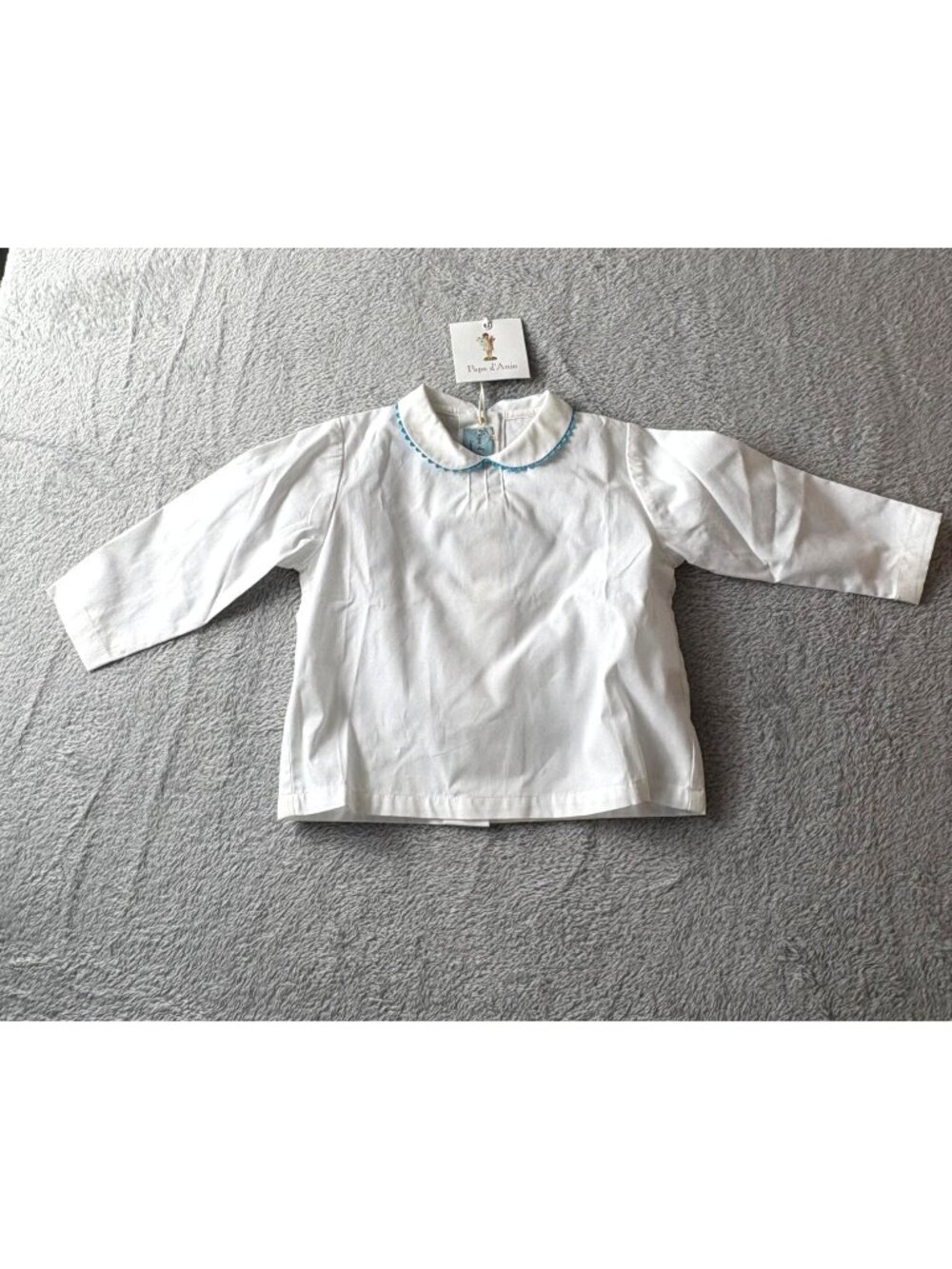 Papo d’Anjo White Baby Shirt with Blue pique edge 3 Months Button New with Flaws